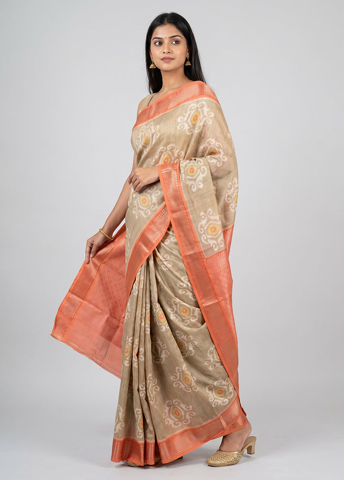 Cream Pure Cotton Saree With Blouse Piece