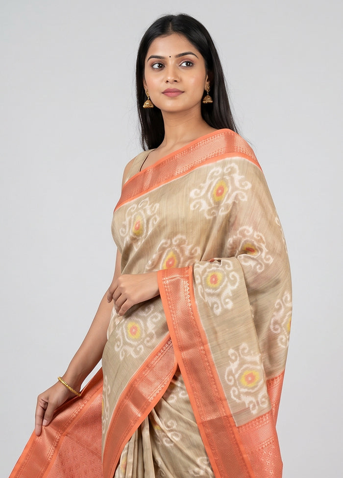 Cream Pure Cotton Saree With Blouse Piece