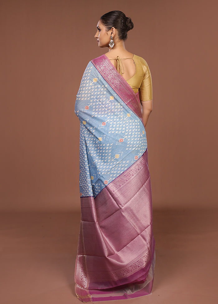 Blue Pure Cotton Saree With Blouse Piece