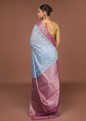 Blue Pure Cotton Saree With Blouse Piece