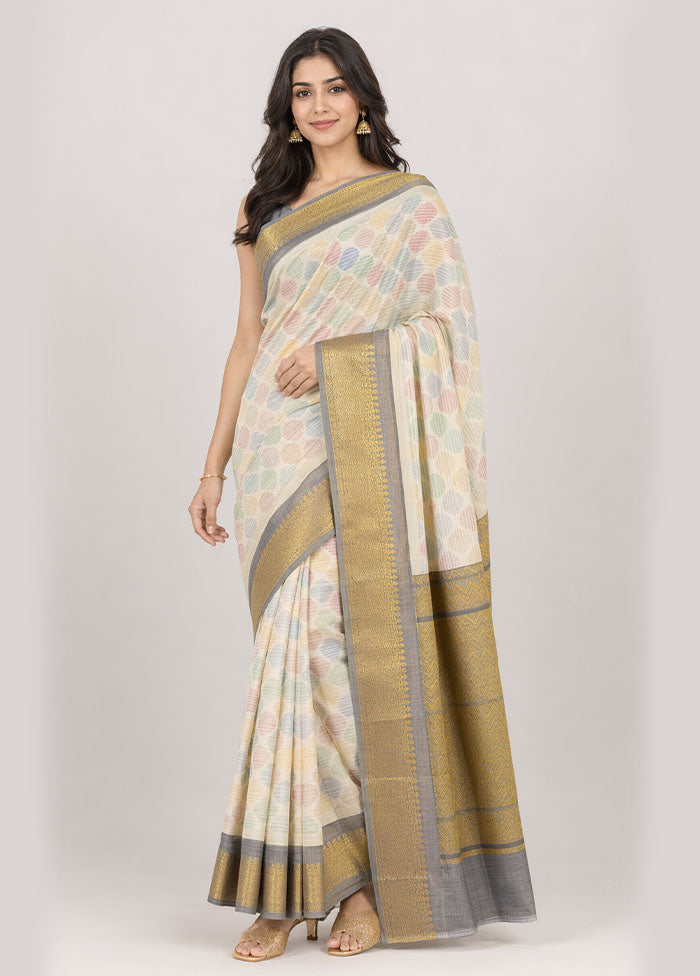 Multicolor Pure Cotton Saree With Blouse Piece