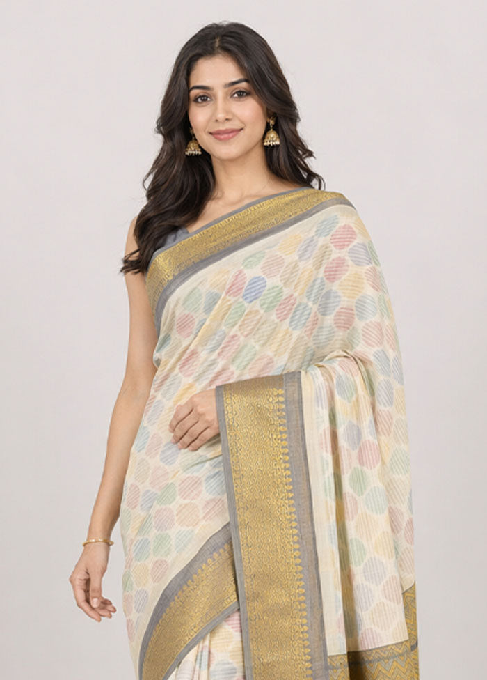 Multicolor Pure Cotton Saree With Blouse Piece