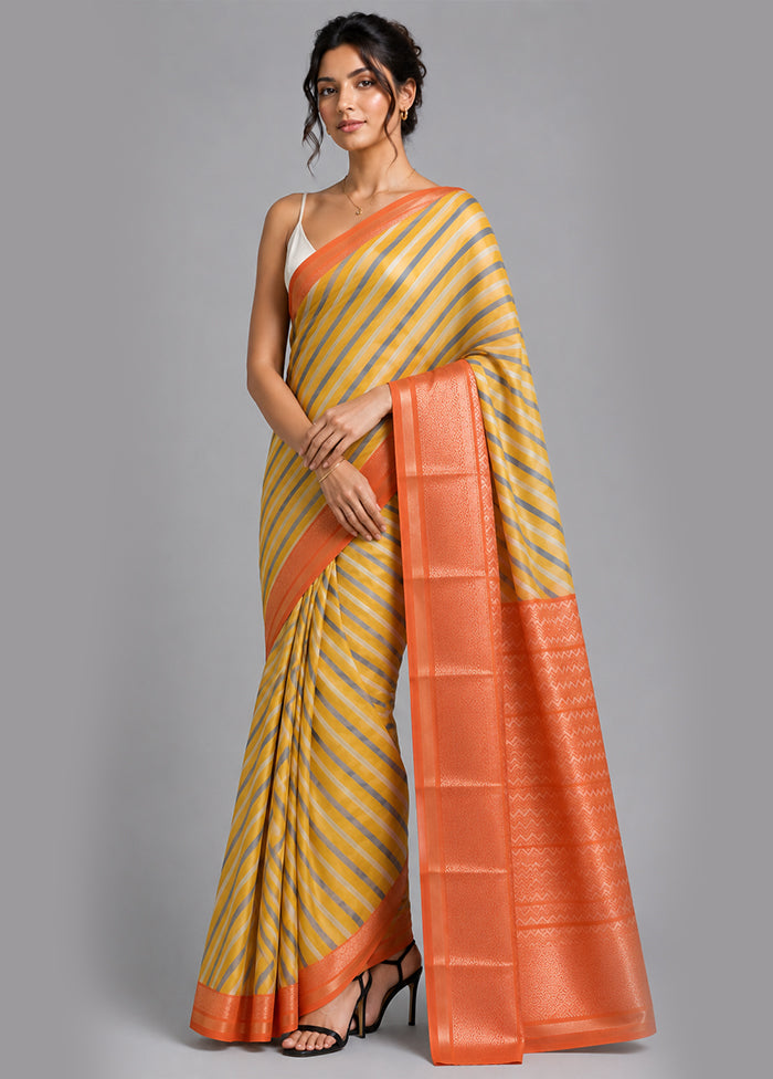 Yellow Pure Cotton Saree With Blouse Piece