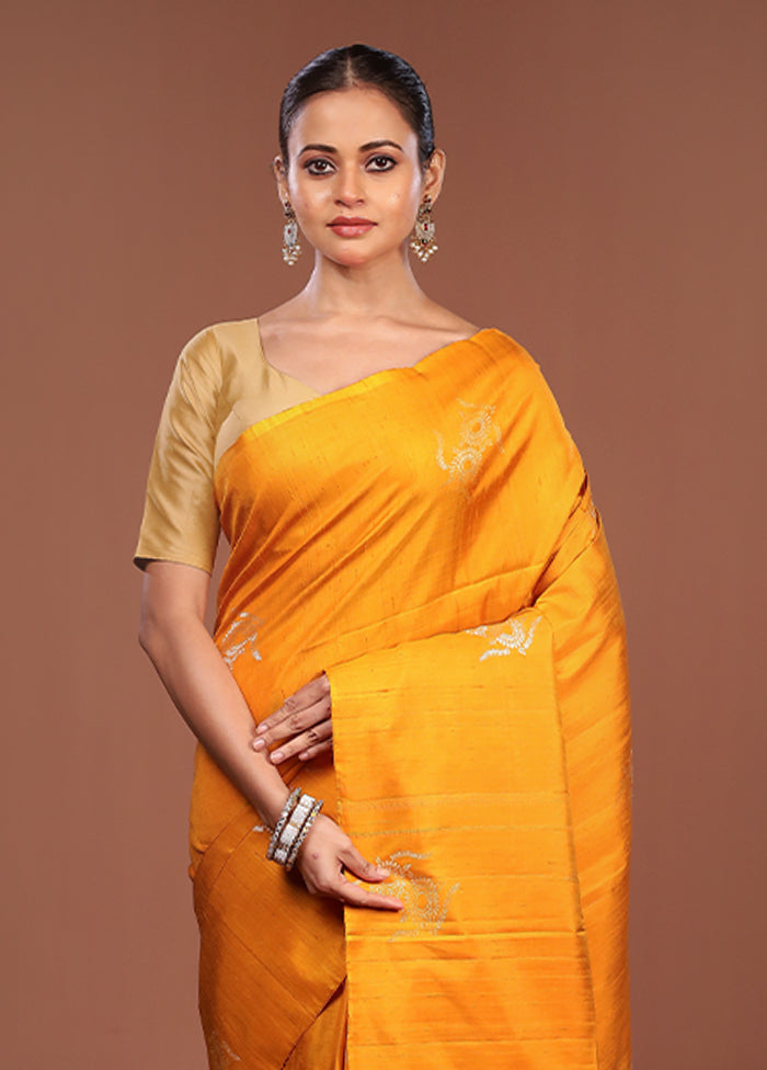Yellow Handloom Kanjivaram Pure Silk Saree With Blouse Piece