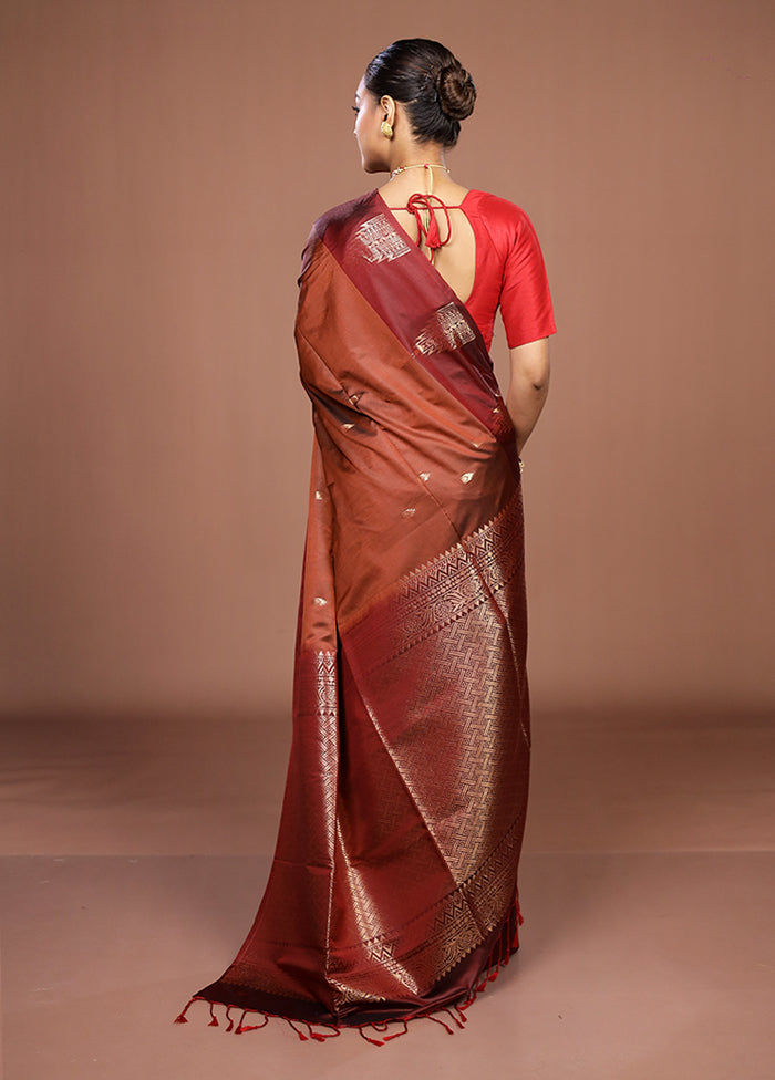 Maroon Kanjivaram Silk Saree With Blouse Piece
