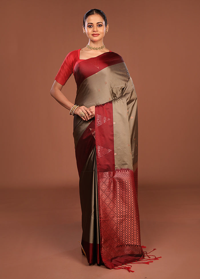 Grey Kanjivaram Silk Saree With Blouse Piece