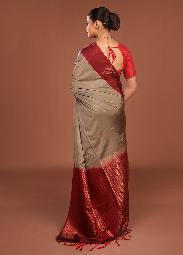 Grey Kanjivaram Silk Saree With Blouse Piece