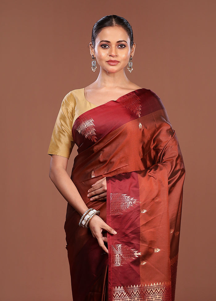 Rust Kanjivaram Silk Saree With Blouse Piece
