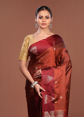 Rust Kanjivaram Silk Saree With Blouse Piece