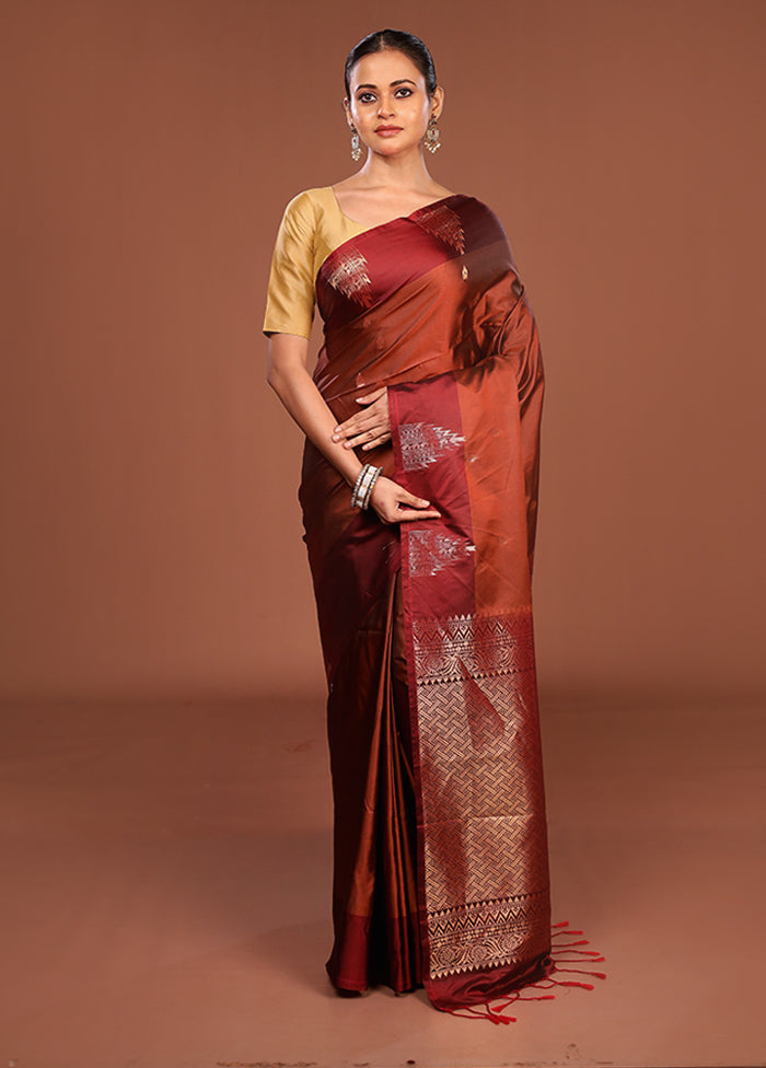 Rust Kanjivaram Silk Saree With Blouse Piece