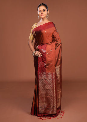 Rust Kanjivaram Silk Saree With Blouse Piece