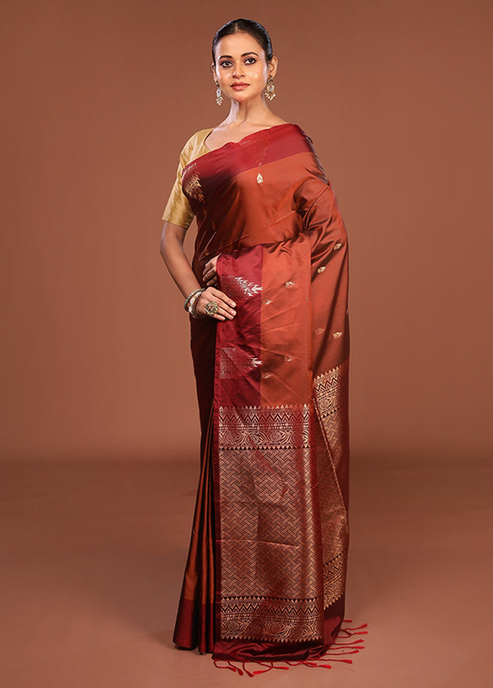 Rust Kanjivaram Silk Saree With Blouse Piece