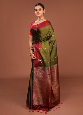 Green Kanjivaram Silk Saree With Blouse Piece