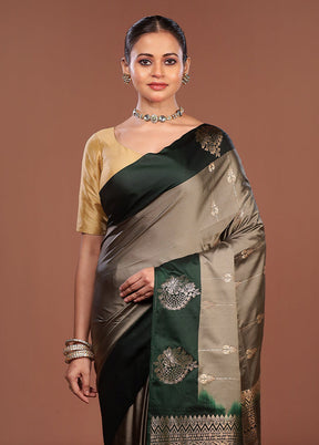 Grey Kanjivaram Silk Saree With Blouse Piece