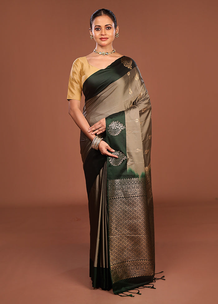 Grey Kanjivaram Silk Saree With Blouse Piece
