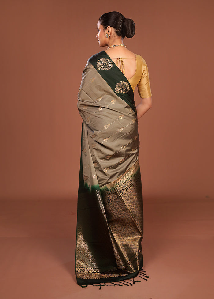 Grey Kanjivaram Silk Saree With Blouse Piece