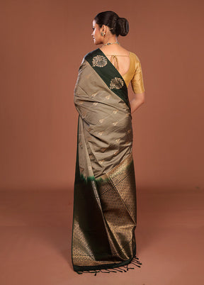 Grey Kanjivaram Silk Saree With Blouse Piece