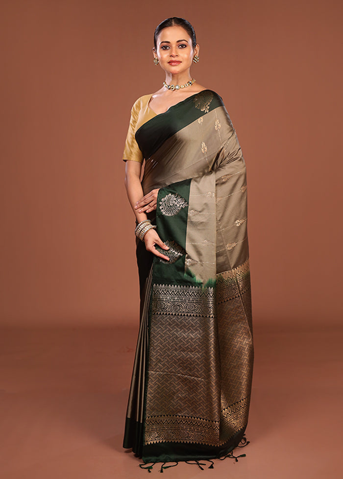 Grey Kanjivaram Silk Saree With Blouse Piece