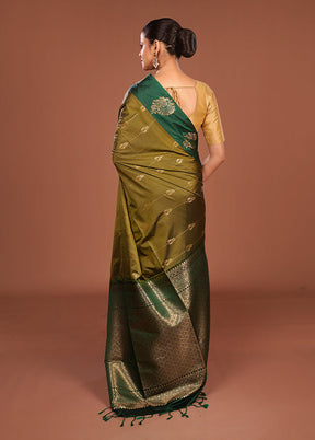 Green Kanjivaram Silk Saree With Blouse Piece