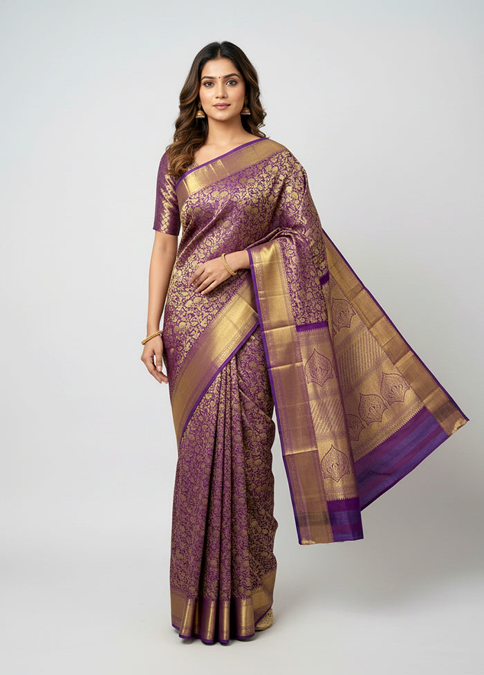 Blue Handloom Kanchipuram Pure Silk Saree With Blouse Piece