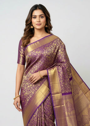 Blue Handloom Kanchipuram Pure Silk Saree With Blouse Piece