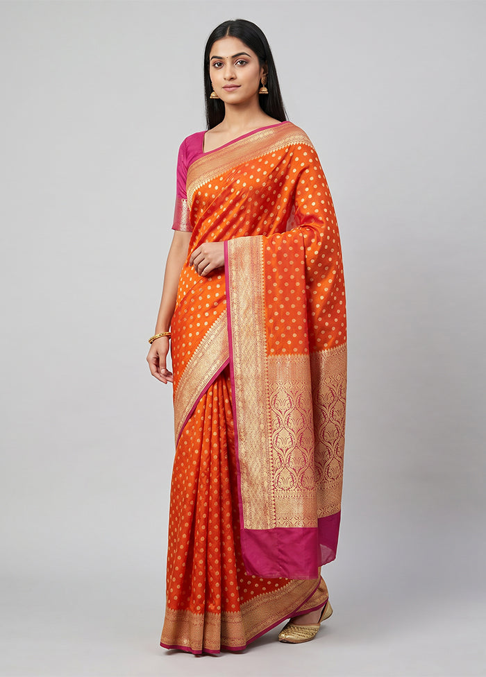 Orange Handloom Pure Georgette Saree With Blouse Piece