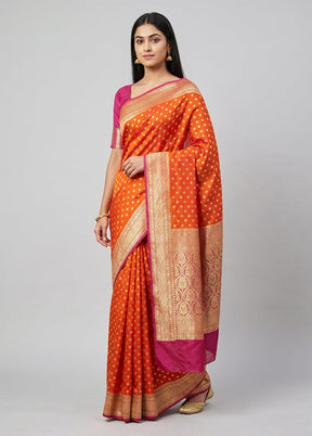 Orange Handloom Pure Georgette Saree With Blouse Piece