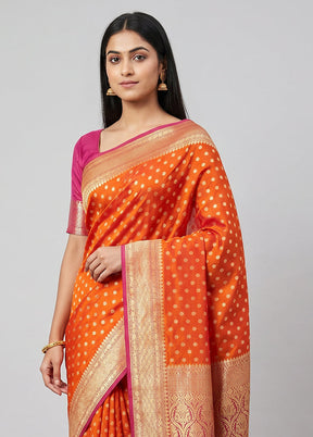 Orange Handloom Pure Georgette Saree With Blouse Piece