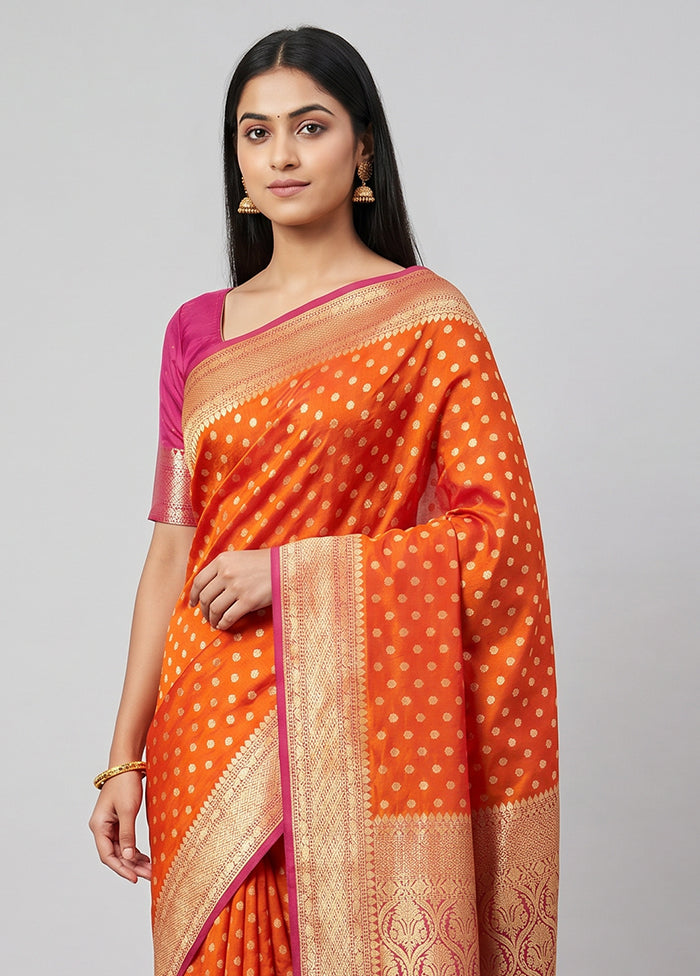 Orange Handloom Pure Georgette Saree With Blouse Piece