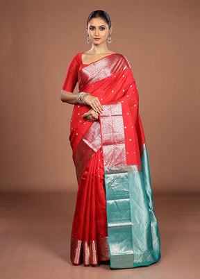 Red Handloom Kanjivaram Pure Silk Saree With Blouse Piece