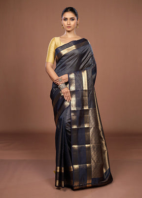 Blue Handloom Kanjivaram Pure Silk Saree With Blouse Piece