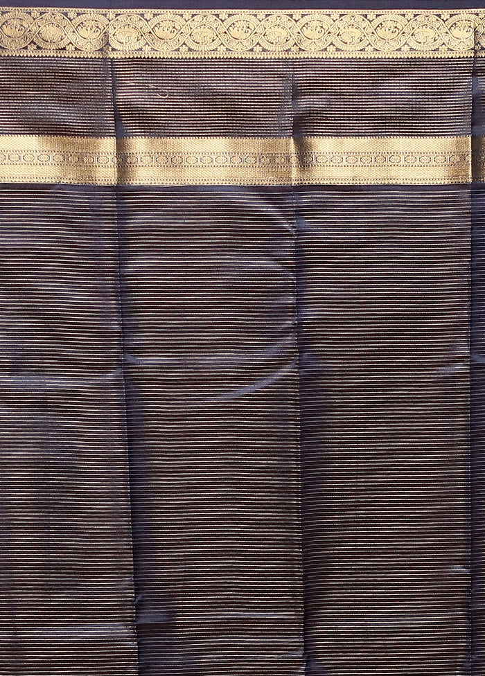Blue Handloom Kanjivaram Pure Silk Saree With Blouse Piece