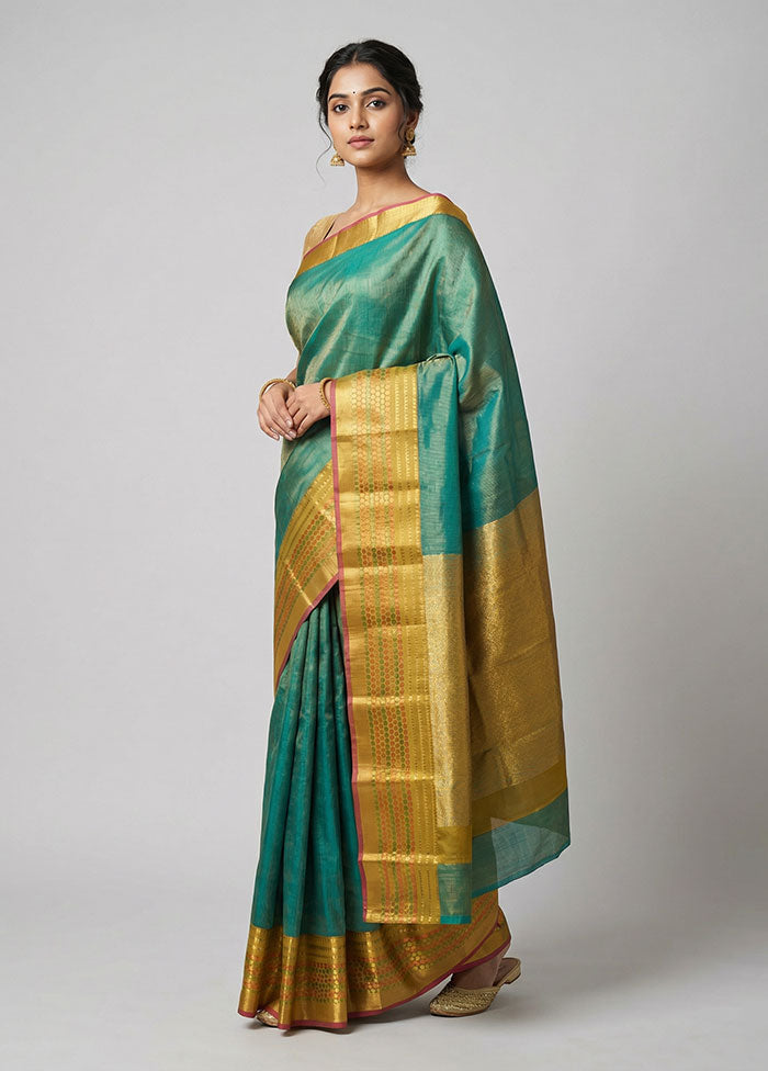 Green Handloom Kanjivaram Pure Silk Saree With Blouse Piece