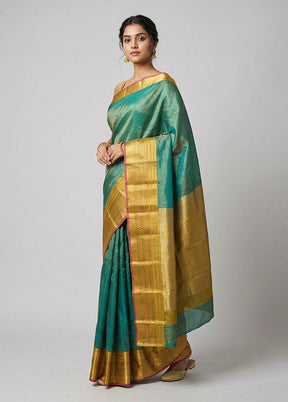 Green Handloom Kanjivaram Pure Silk Saree With Blouse Piece
