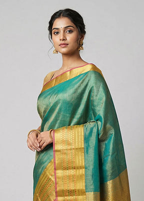 Green Handloom Kanjivaram Pure Silk Saree With Blouse Piece