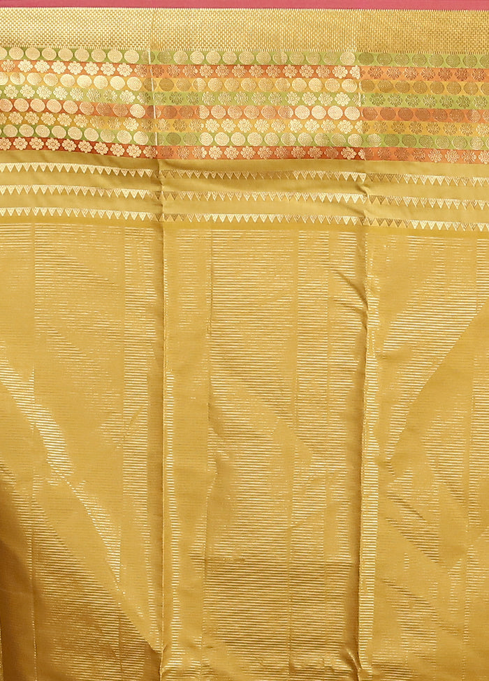 Pink Handloom Kanjivaram Pure Silk Saree With Blouse Piece