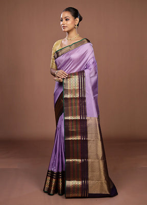 Purple Handloom Kanjivaram Pure Silk Saree With Blouse Piece