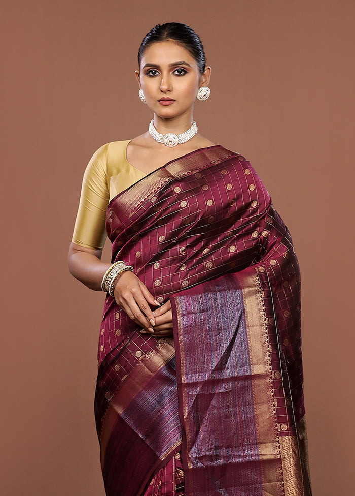 Purple Handloom Kanjivaram Pure Silk Saree With Blouse Piece