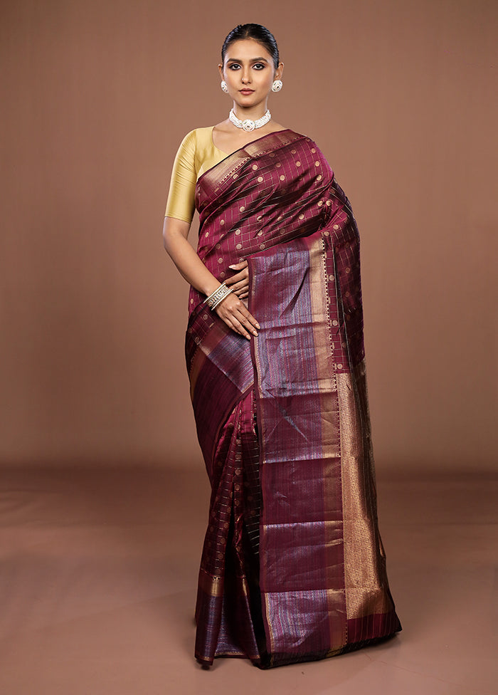 Purple Handloom Kanjivaram Pure Silk Saree With Blouse Piece
