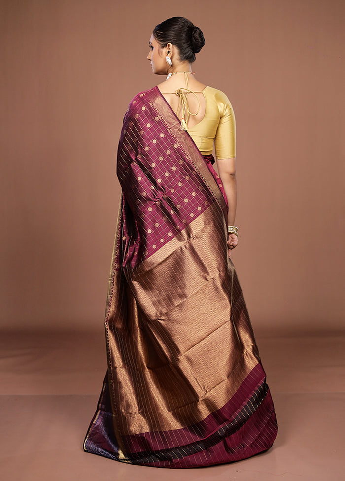 Purple Handloom Kanjivaram Pure Silk Saree With Blouse Piece