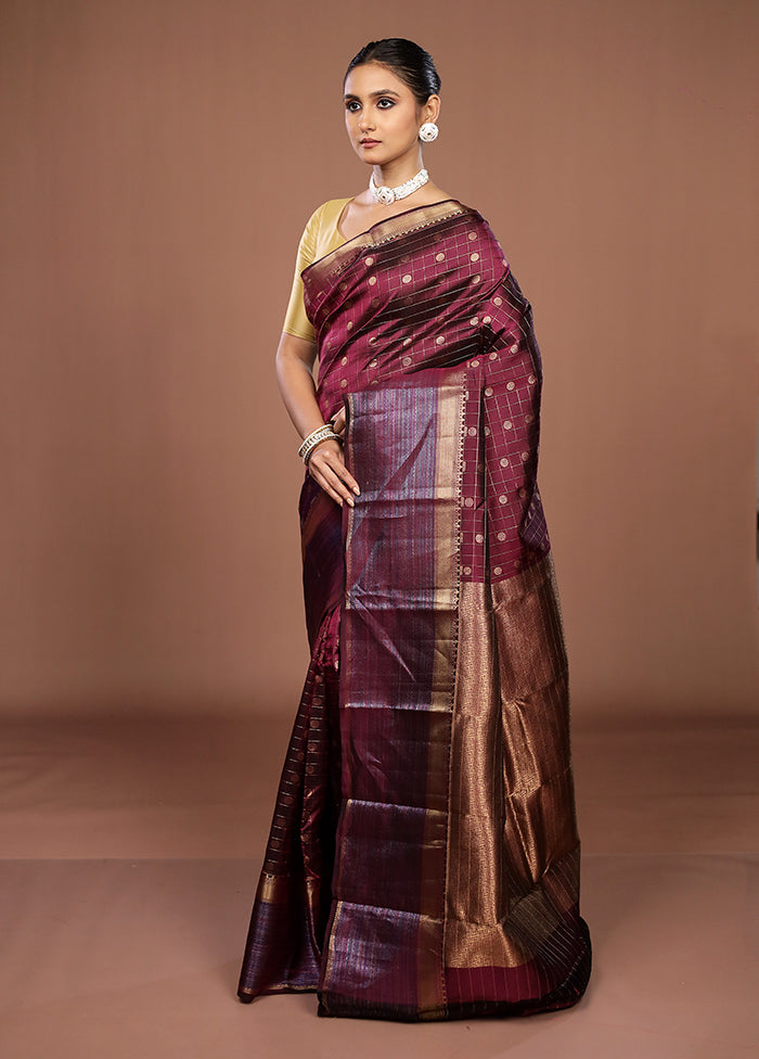 Purple Handloom Kanjivaram Pure Silk Saree With Blouse Piece