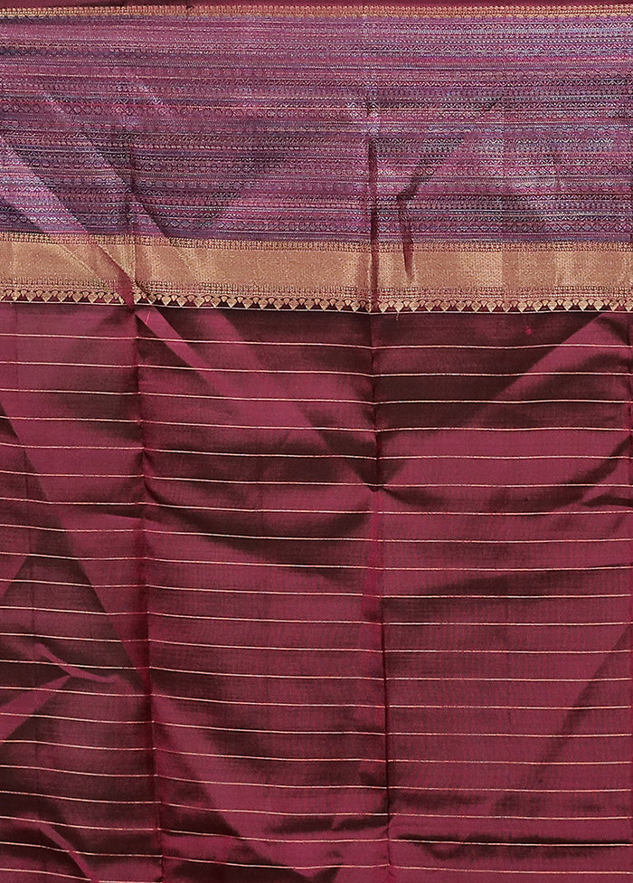 Purple Handloom Kanjivaram Pure Silk Saree With Blouse Piece