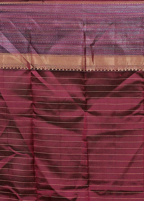 Purple Handloom Kanjivaram Pure Silk Saree With Blouse Piece