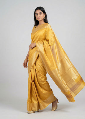 Cream Handloom Kanjivaram Pure Silk Saree With Blouse Piece