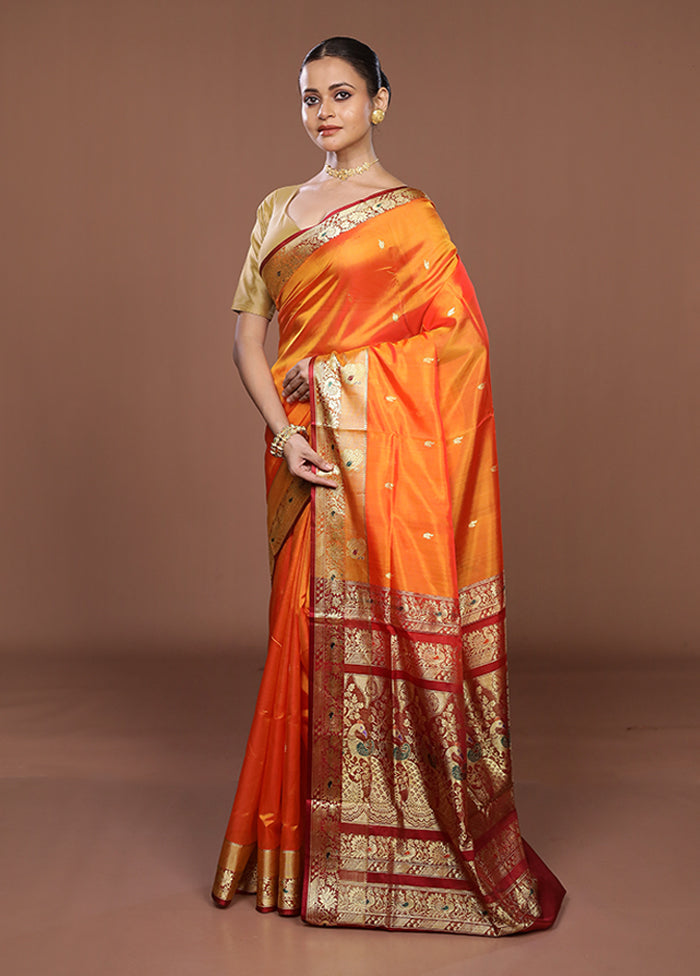 Orange Pure Cotton Saree With Blouse Piece