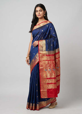 Blue Pure Cotton Saree With Blouse Piece