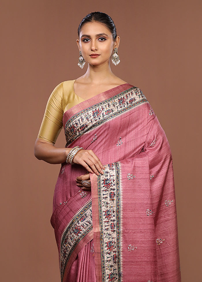 Cream Tussar Silk Saree With Blouse Piece