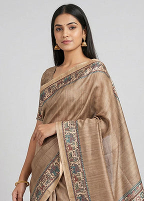Cream Tussar Silk Saree With Blouse Piece