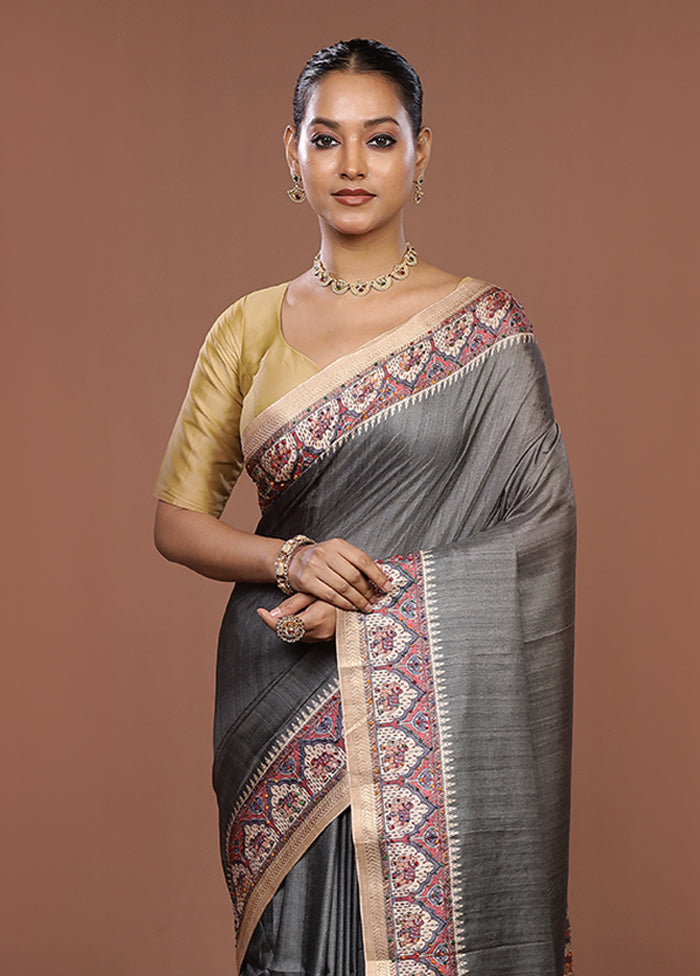 Green Tussar Silk Saree With Blouse Piece