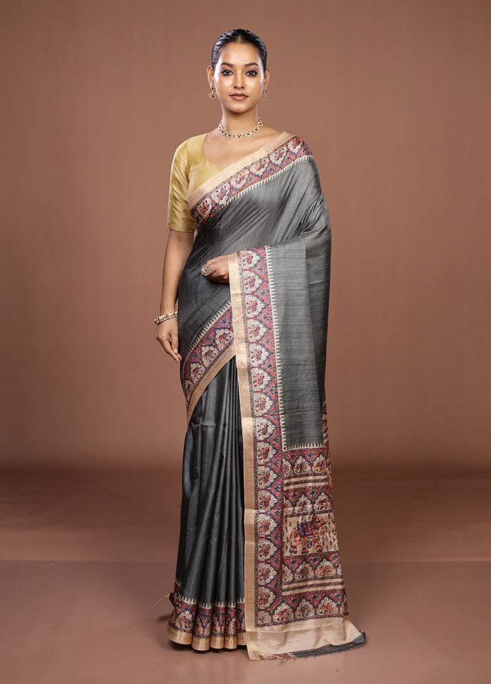 Green Tussar Silk Saree With Blouse Piece